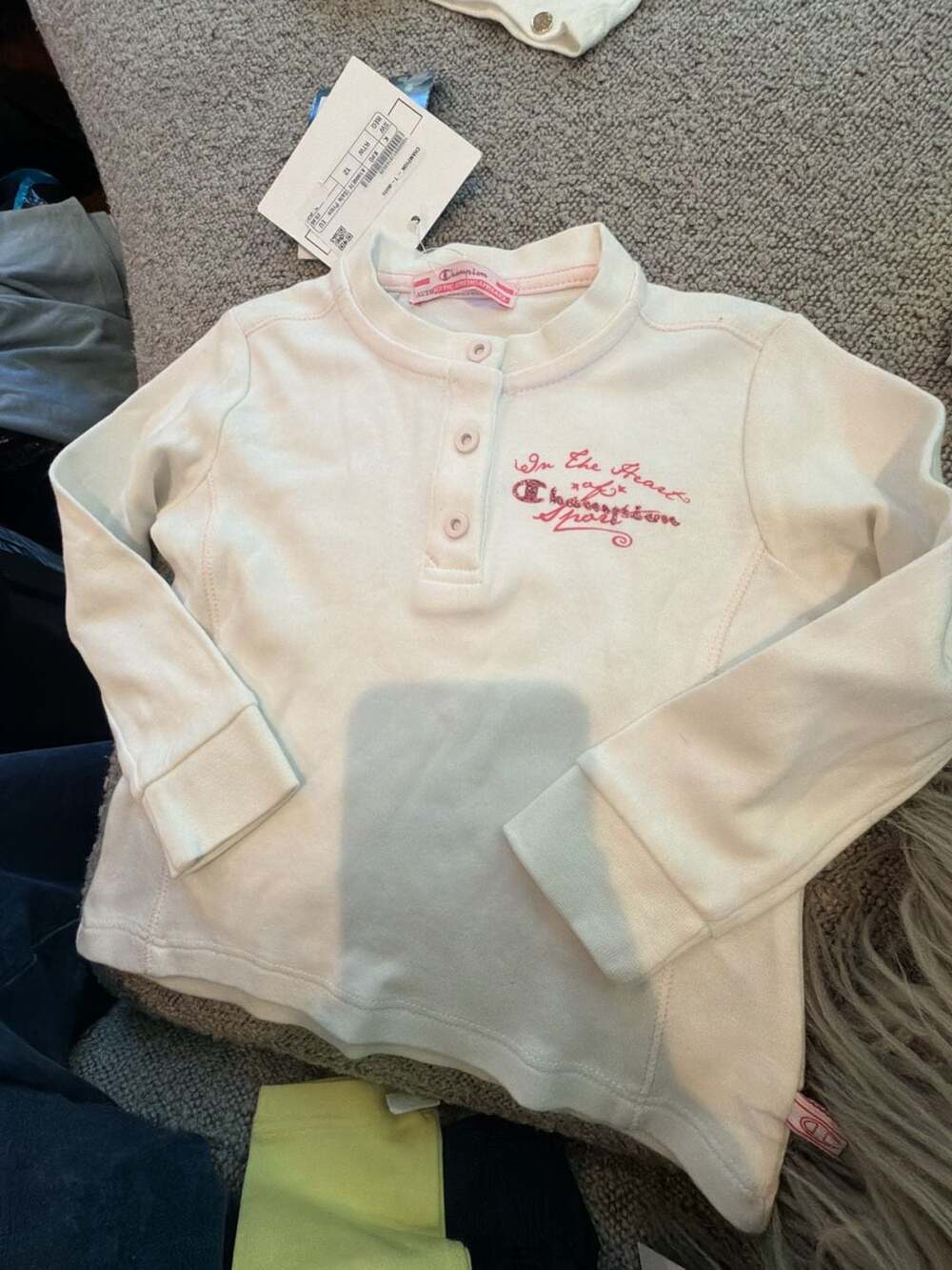 Champion Kids Long Sleeve Henley Shirt White Pink '
Im the Heart Champion 12 mon